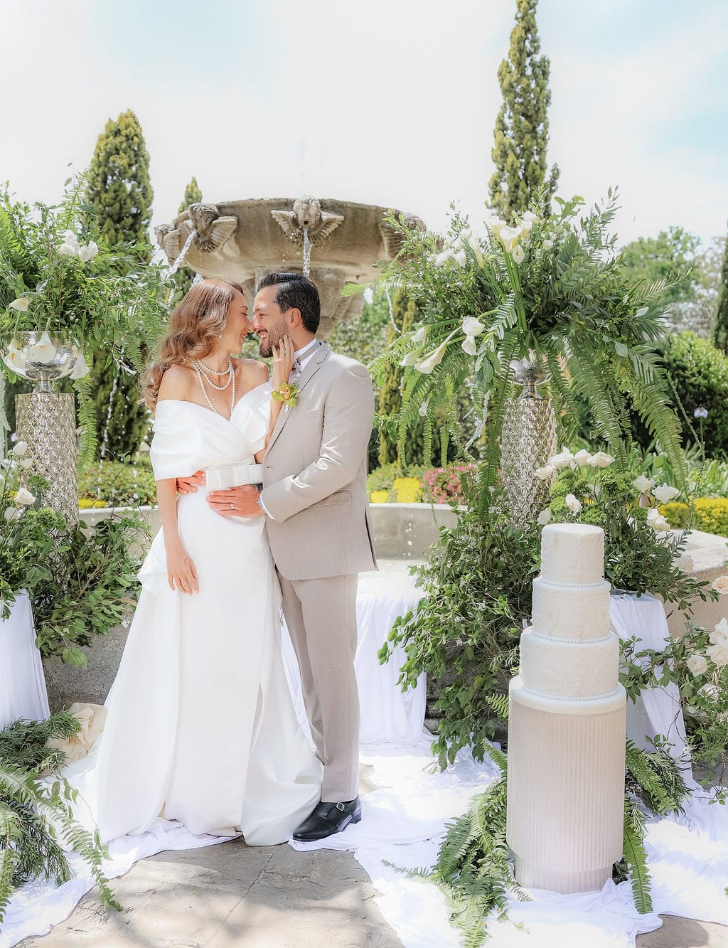 Eternal Horizons: A Bridal Editorial at Hacienda Nueva, Guatemala 5 An intimate moment at the fountain · Photography @rydlova_photography