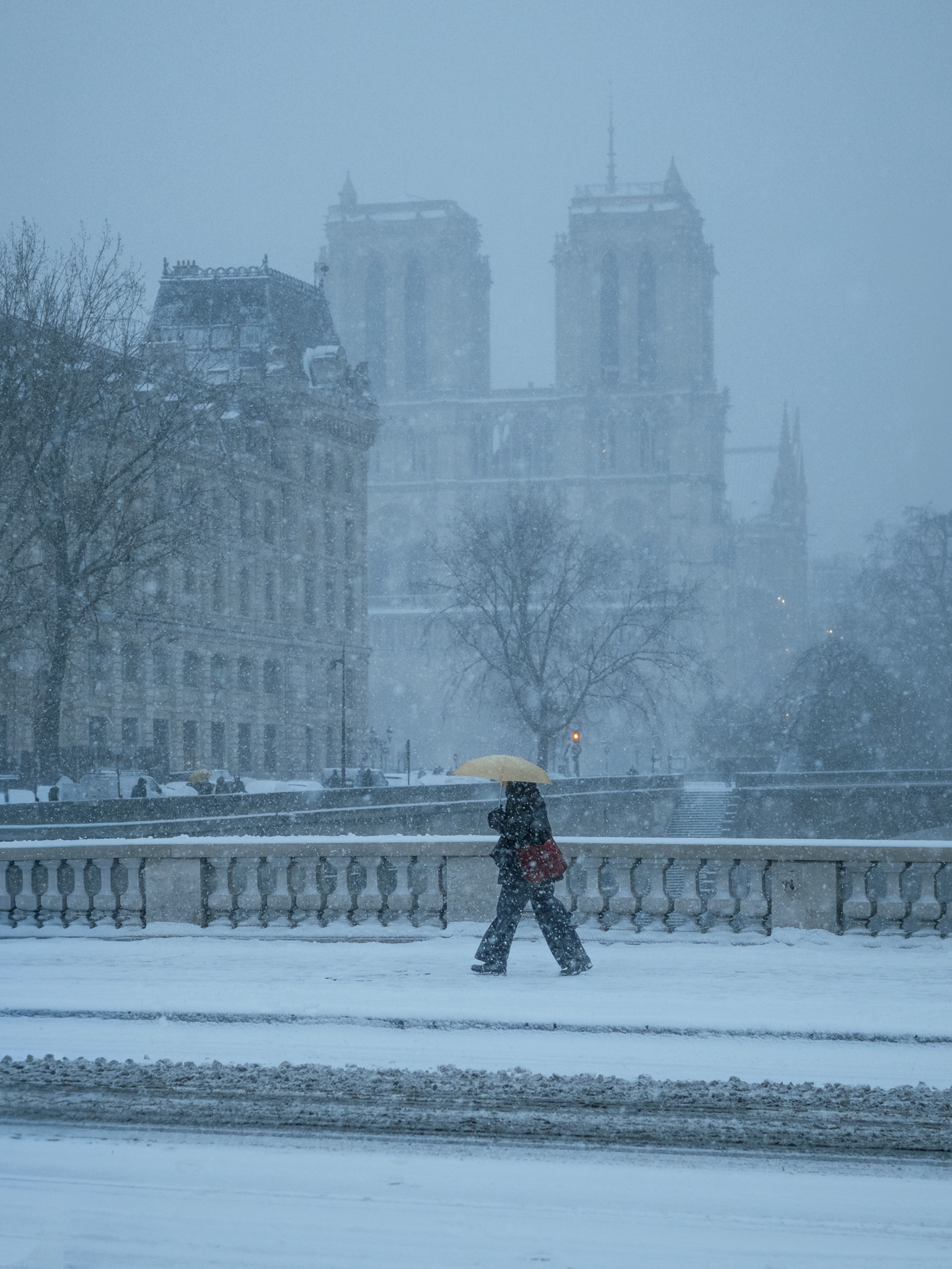 Notre-Dame de Paris during a rare snowfall — the photograph Andrei Kostromskikh describes as the last that genuinely stopped him in his tracks. © Andrei Kostromskikh / Kosnio